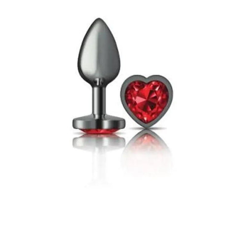 Cheeky Charms Gunmetal  Butt Plug w Heart Red Jewel Small Cheeky Charms Discreet Intimate Essentials.