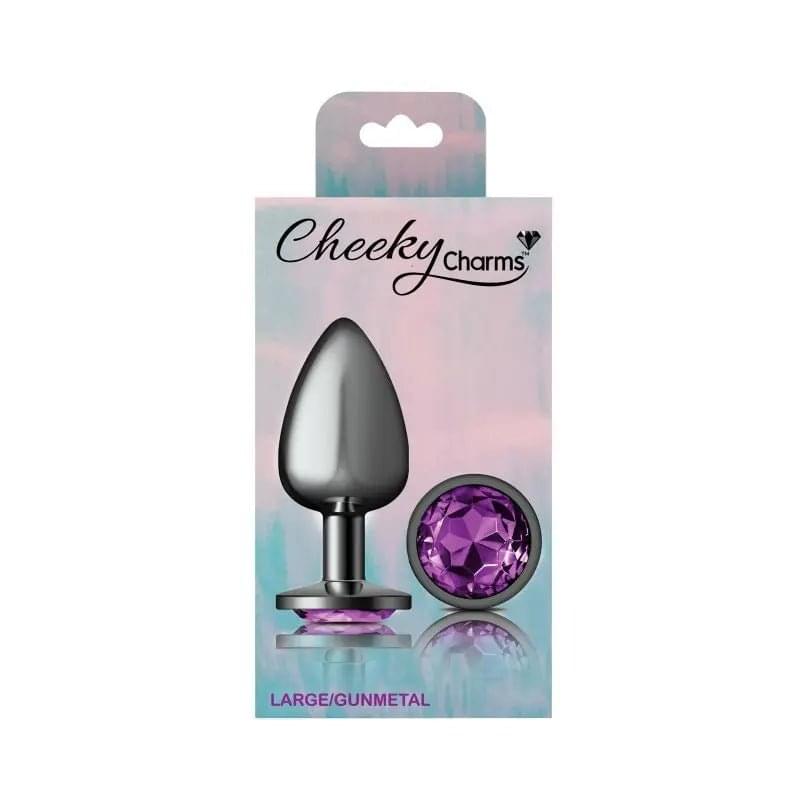 Cheeky Charms Gunmetal Round Butt Plug w Purple Jewel Large Cheeky Charms Discreet Intimate Essentials.