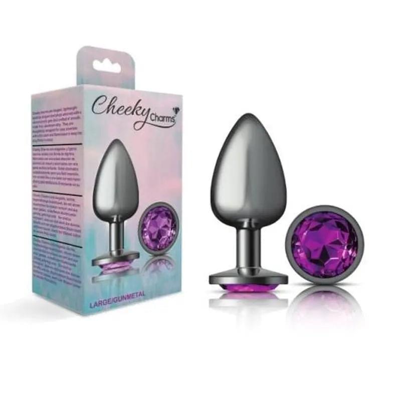 Cheeky Charms Gunmetal Round Butt Plug w Purple Jewel Large Cheeky Charms Discreet Intimate Essentials.