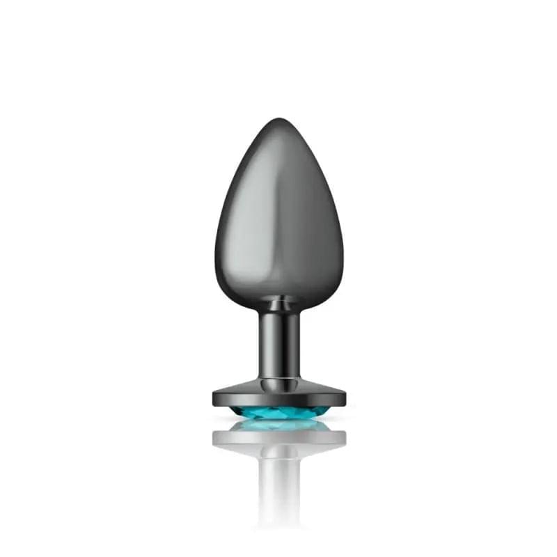 Cheeky Charms Gunmetal Round Butt Plug w Teal Jewel Large Cheeky Charms Discreet Intimate Essentials.