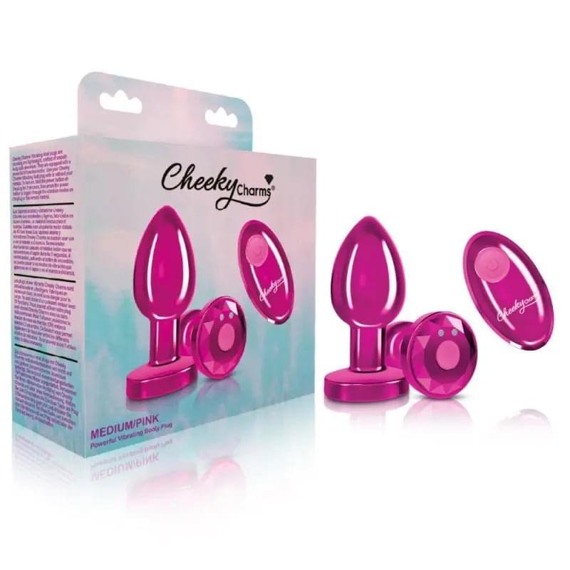 Cheeky Charms Pink Rechargeable Vibrating Metal Butt Plug w Remote Medium Cheeky Charms Discreet Intimate Essentials.
