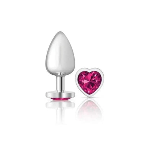 Cheeky Charms Silver Metal  Butt Plug w Heart Pink Jewel Large Cheeky Charms Discreet Intimate Essentials.
