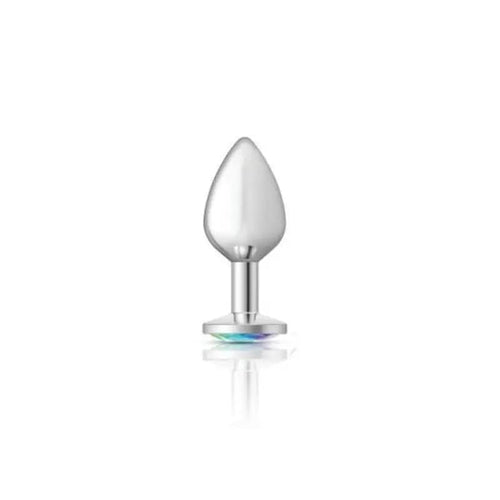 Cheeky Charms Silver Round Butt Plug w Clear Iridescent Jewel Medium Cheeky Charms Discreet Intimate Essentials.