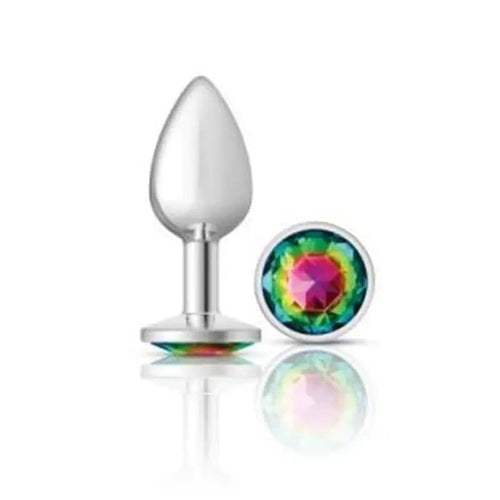 Cheeky Charms Silver Round Butt Plug w Rainbow Jewel Small Cheeky Charms Discreet Intimate Essentials.