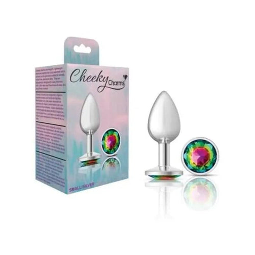 Cheeky Charms Silver Round Butt Plug w Rainbow Jewel Small Cheeky Charms Discreet Intimate Essentials.