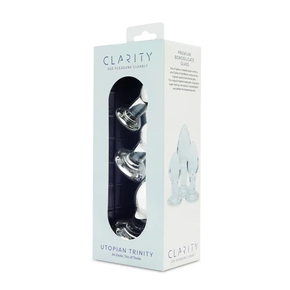 Clarity - Utopian Trinity -  Glass Butt Plugs - Set of 3 Sizes Creative Conceptions Discreet Intimate Essentials.