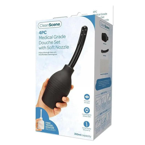 CleanScene 4 Piece Medical Grade Douche Set with Soft Nozzle - 310 ml Capacity with Free Travel Douche Included Xgen Products Discreet Intimate Essentials.
