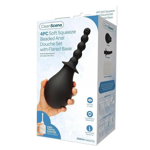 CleanScene 4 Piece Soft Squeeze Beaded Anal Douche Set with Flared Base - 250 ml Capacity with Free Travel Douche Included Xgen Products Discreet Intimate Essentials.