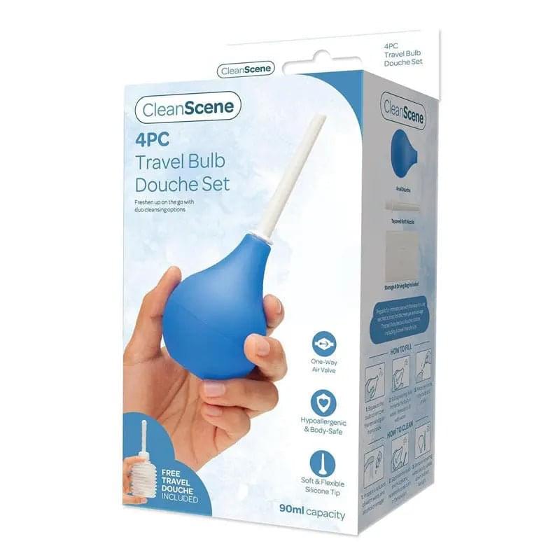 CleanScene 4 Piece Travel Bulb Douche Set - 90 ml Capacity with Bonus 150 ml Travel Douche Xgen Products Discreet Intimate Essentials.