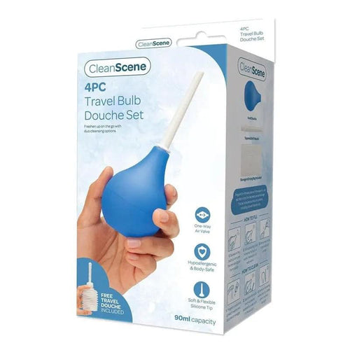 CleanScene 4 Piece Travel Bulb Douche Set - 90 ml Capacity with Bonus 150 ml Travel Douche Xgen Products Discreet Intimate Essentials.