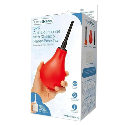 CleanScene 5 Piece Anal Douche Set with Classic & Flared Tips - 200 ml Capacity with Free Travel Douche Included Xgen Products Discreet Intimate Essentials.