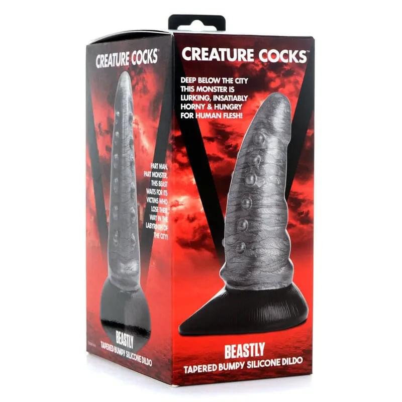 Creature Cocks Beastly Tapered Bumpy Silicone Dildo - Silver 21 cm Bumpy Dildo XR Brands Discreet Intimate Essentials.