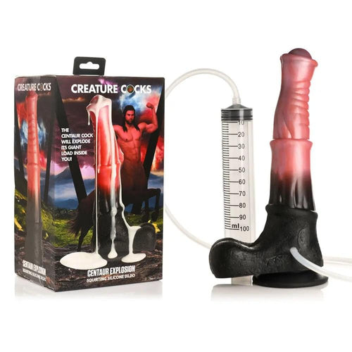 Creature Cocks Centaur Explosion - Pink/Black 24.5 cm Squirting Fantasy Dildo XR Brands Discreet Intimate Essentials.