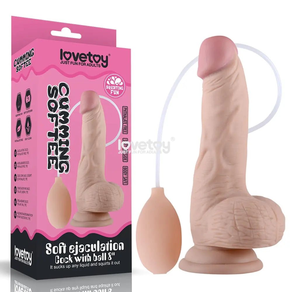 Shop affordable quality Cumming Softee Soft Ejaculation Cock 8'' with Balls - 20.3 cm Squirting Dong - Discreet Intimate Essentials - DONGS - Lovetoy