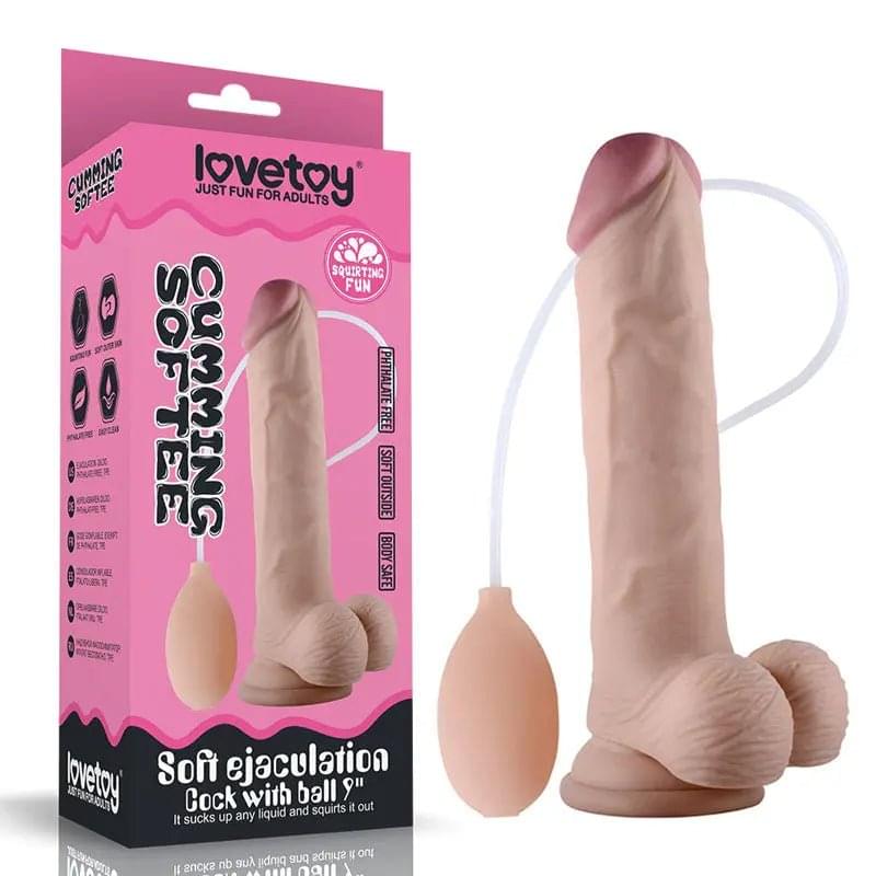 Cumming Softee Soft Ejaculation Cock 9'' with Balls -  22.9 cm Squirting Dong Lovetoy Discreet Intimate Essentials.