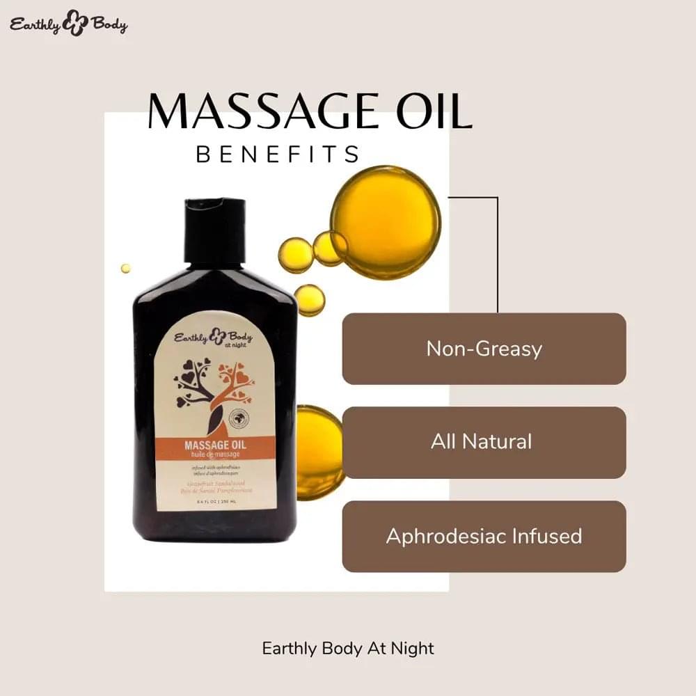 EB Aphrodisiac Massage Oil GRAPEFRUIT SANDALWOOD - 250 ml - Grapefruit Sandalwood Scented Massage Oil - 250 ml Bottle Earthly Body Discreet Intimate Essentials.