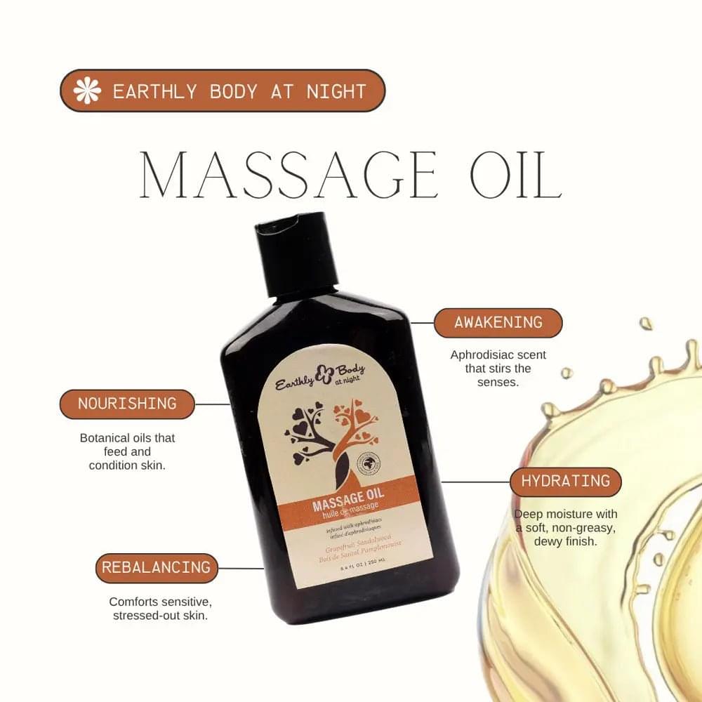 EB Aphrodisiac Massage Oil GRAPEFRUIT SANDALWOOD - 250 ml - Grapefruit Sandalwood Scented Massage Oil - 250 ml Bottle Earthly Body Discreet Intimate Essentials.
