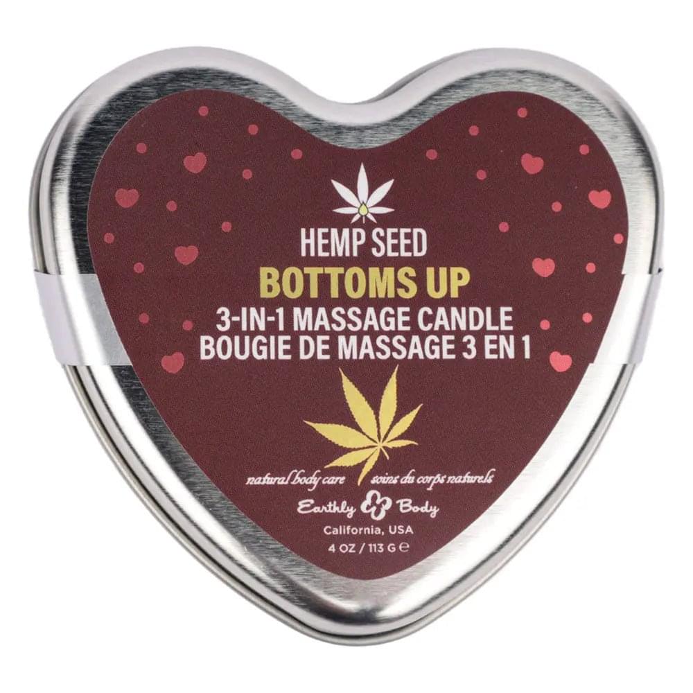 EB Hemp Seed 3 in 1 Massage Heart Candle - Bottom's Up - Bottoms Up (Wild Blueberries, Dewy Meadow-grass, Sweet Wildflowers) - 113 g Earthly Body Discreet Intimate Essentials.