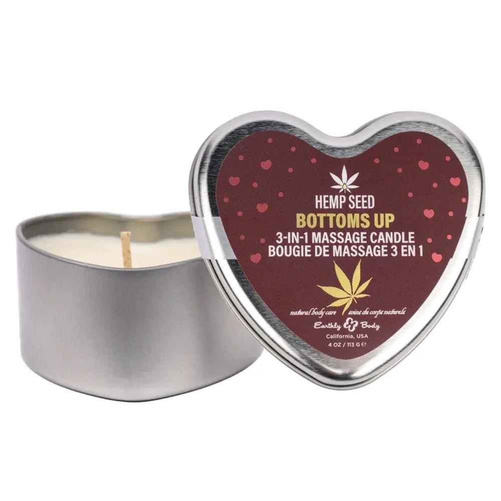 EB Hemp Seed 3 in 1 Massage Heart Candle - Bottom's Up - Bottoms Up (Wild Blueberries, Dewy Meadow-grass, Sweet Wildflowers) - 113 g Earthly Body Discreet Intimate Essentials.