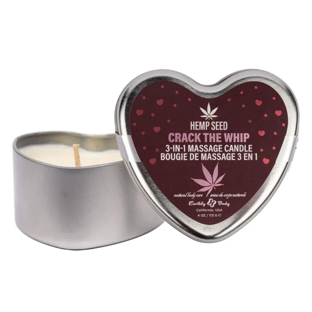 EB Hemp Seed 3 in 1 Massage Heart Candle - Crack The Whip - Crack The Whip (Dew-Kissed Rose, Violet Petals, Warm Amber) - 113 g Earthly Body Discreet Intimate Essentials.