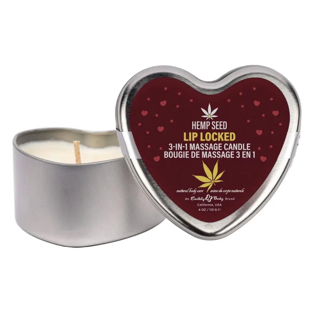 EB Hemp Seed Lovers Heart Candle Display - Counter Display of 12 and Tester Earthly Body Discreet Intimate Essentials.