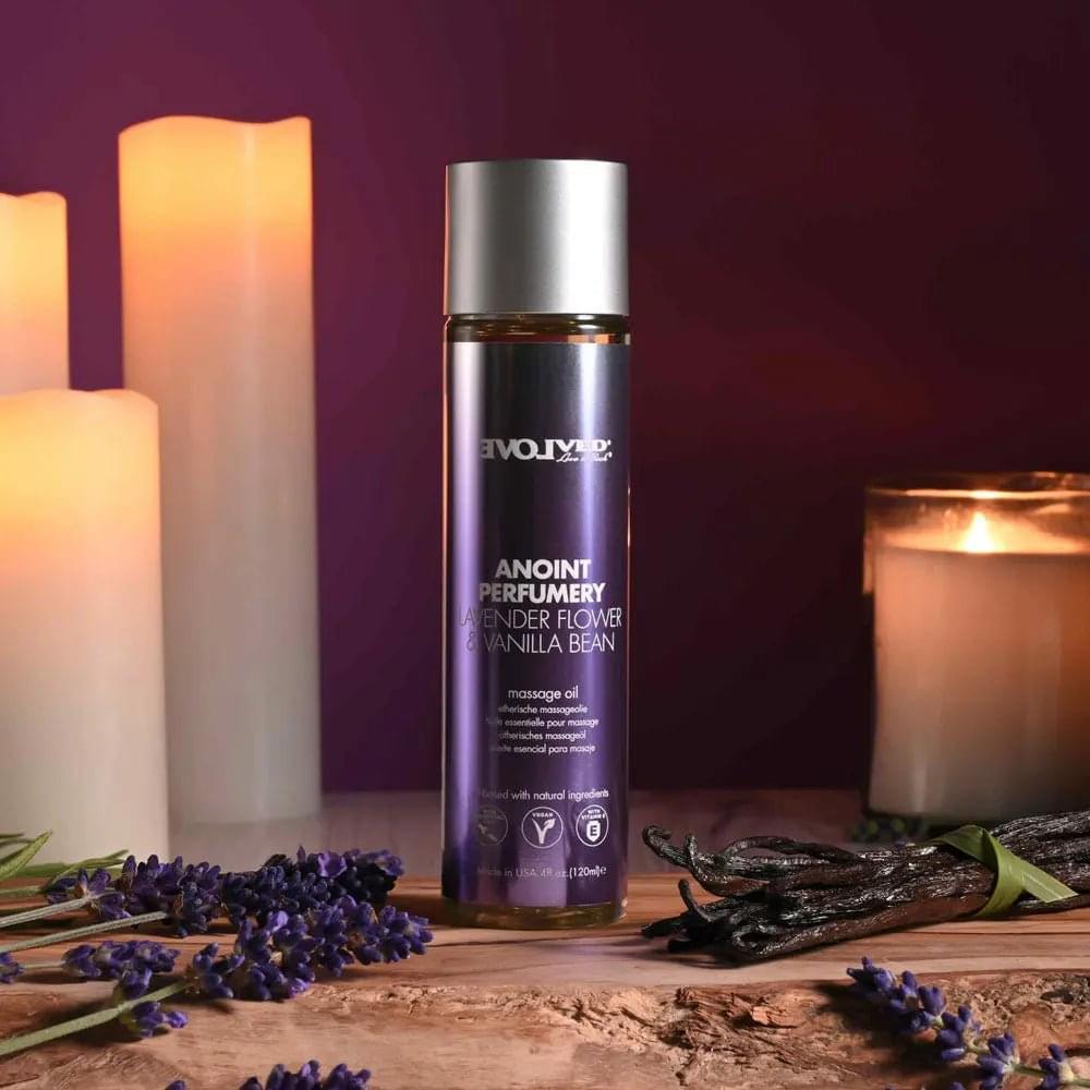 Evolved ANOINT PERFUMERY - Lavender Flower & Vanilla Bean - Lavender Flower & Vanilla Bean Massage Oil - 120 ml Bottle Evolved Discreet Intimate Essentials.