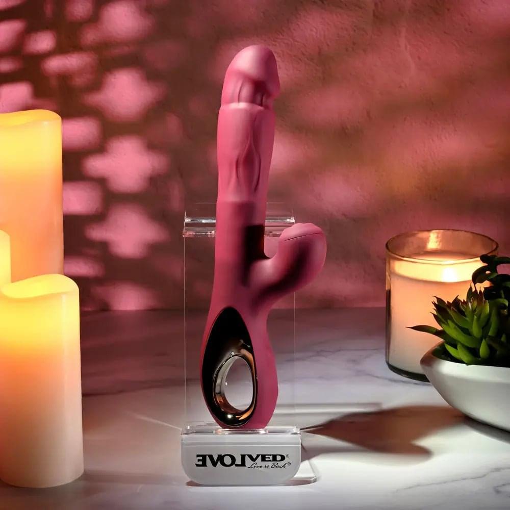 Evolved BURSTING WITH PLEASURE -  25.4 cm USB Rechargeable Vibrator with Tapping Clitoral Stimulator Evolved Discreet Intimate Essentials.