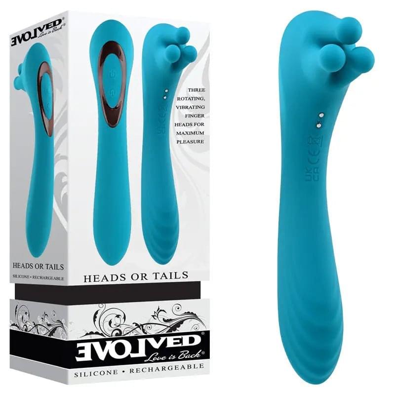 Evolved HEADS OR TAILS - Blue 19.3 cm USB Rechargeable Dual Ended Massager Evolved Discreet Intimate Essentials.