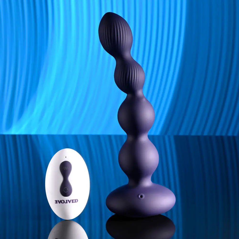 Shop affordable quality Evolved PLEASURE ORBIT - Navy 17.8 cm USB Rechargeable Twirling & Vibrating Anal Beads with Remote - Discreet Intimate Essentials - ANAL TOYS - Evolved