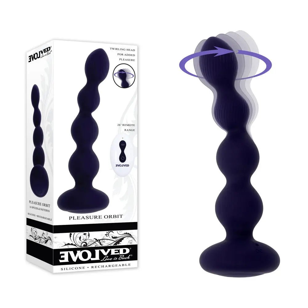 Shop affordable quality Evolved PLEASURE ORBIT - Navy 17.8 cm USB Rechargeable Twirling & Vibrating Anal Beads with Remote - Discreet Intimate Essentials - ANAL TOYS - Evolved