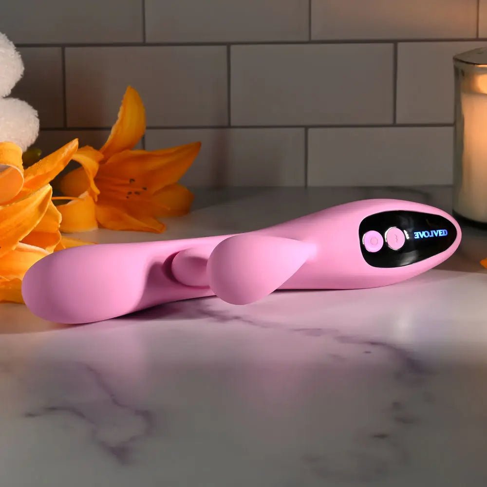 Shop affordable quality Evolved PUSH THE BUTTON - 23.5 cm USB Rechargeable Rabbit Vibrator with G-Spot Bud - Discreet Intimate Essentials - VIBRATORS - Evolved
