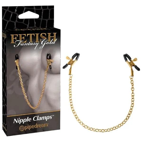 Fetish Fantasy Gold Chain Nipple Clamps - Gold Nipple Clamps with Chain Pipedream Discreet Intimate Essentials.