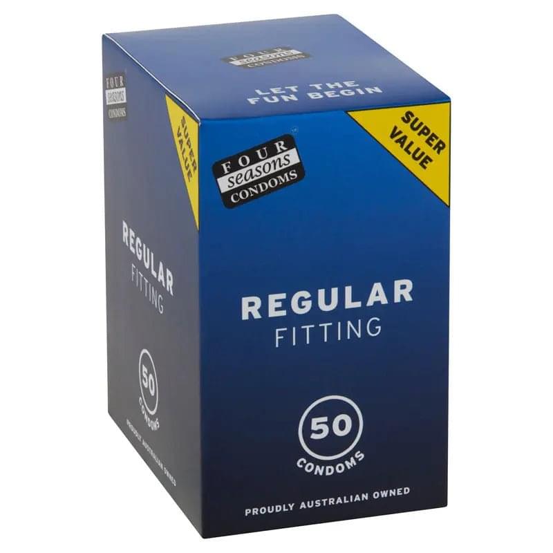 Four Seasons Regular Condoms - Regular Fit Lubricated Condoms - 50 Pack Four Seasons Discreet Intimate Essentials.