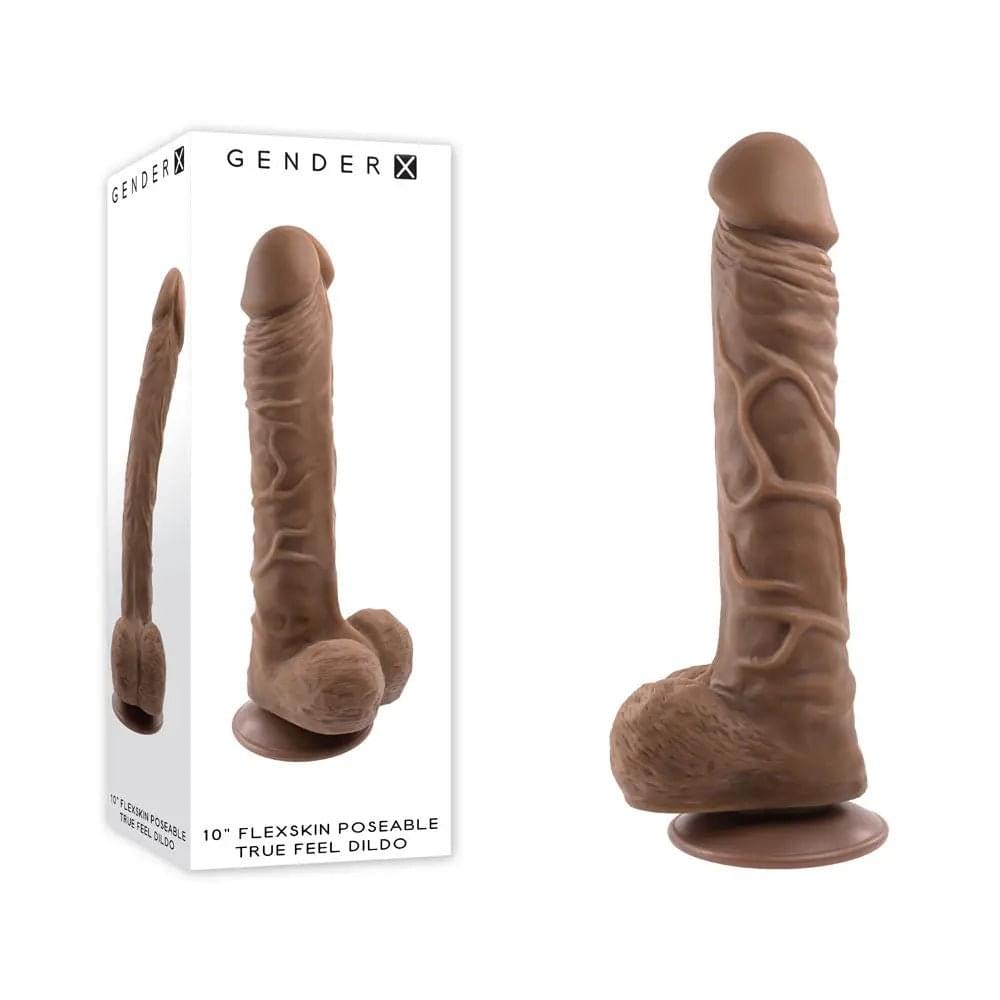 Gender X 10'' FLEXSKIN POSEABLE TRUE FEEL - Dark -  29.2 cm Poseable Dong Gender X Discreet Intimate Essentials.