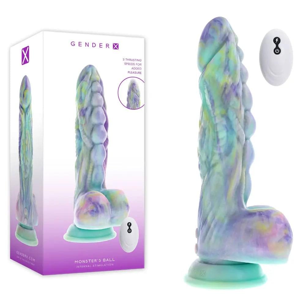 Gender X MONSTER'S BALL - USB Rechargeable Vibrating and Thrusting Fantasy Dildo with Wireless Remote Gender X Discreet Intimate Essentials.