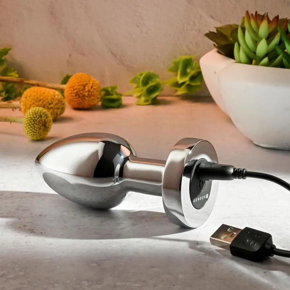 Gender X ROCKIN METAL PLUG XL -  10.5 cm USB Rechargeable Vibrating XL Butt Plug Gender X Discreet Intimate Essentials.