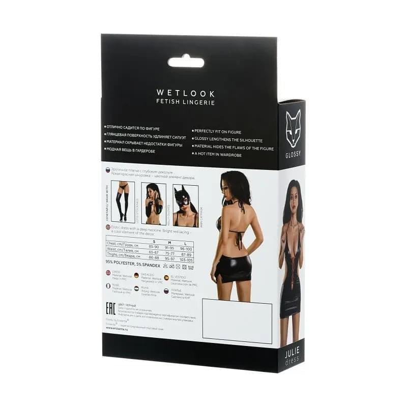 Glossy Dress Wetlook w Red Laces Julie Glossy Discreet Intimate Essentials.