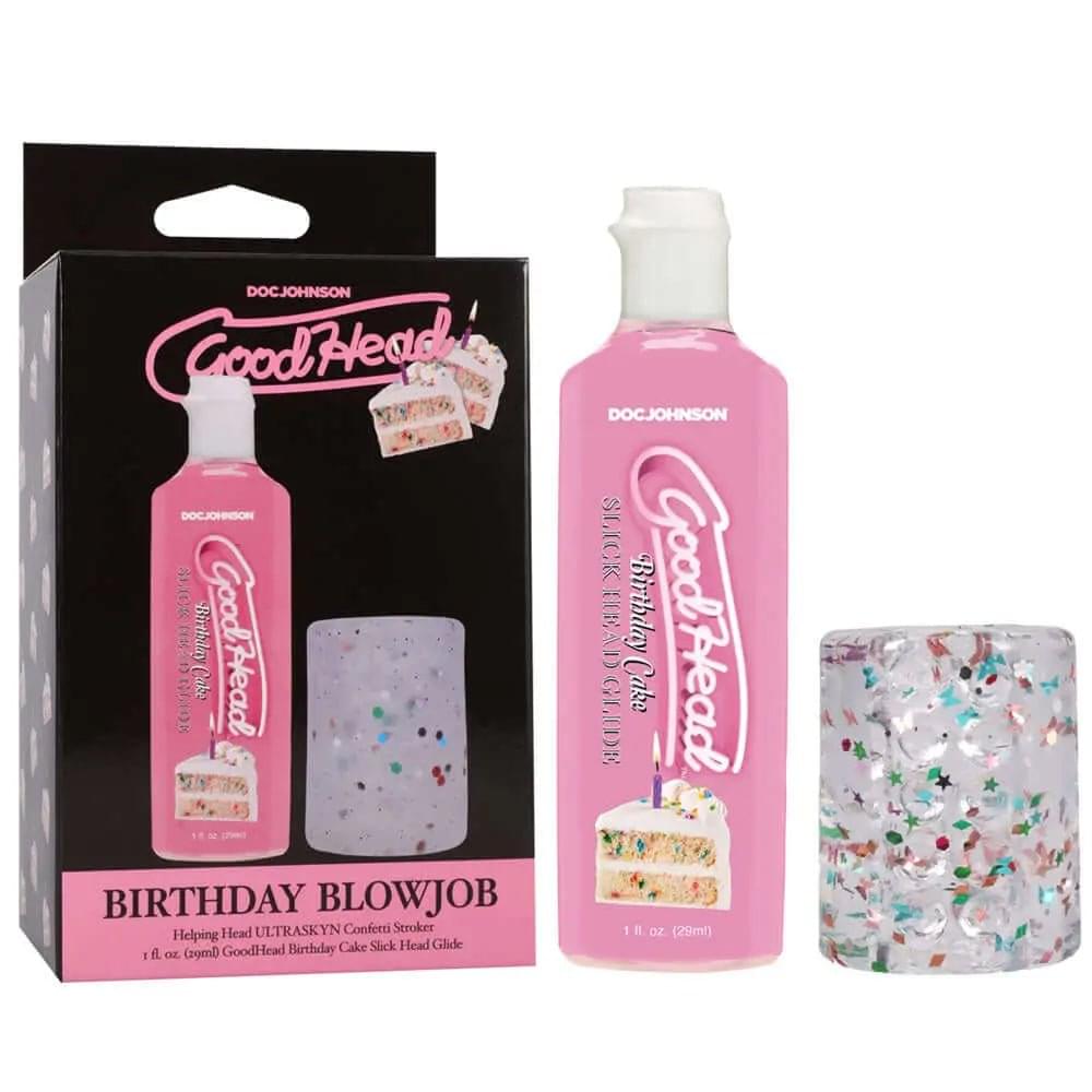 GoodHead Birthday Blowjob Kit - Birthday Cake GoodHead Glide with Helping Head Stroker Doc Johnson Discreet Intimate Essentials.
