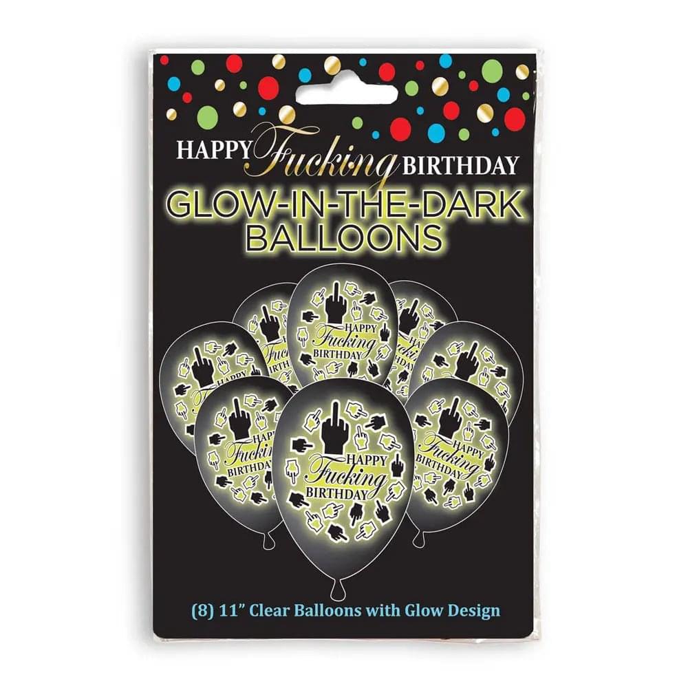 Happy Fucking Birthday Glow In The Dark Balloons - Novelty Birthday Balloons - 8 Pack Little Genie Discreet Intimate Essentials.