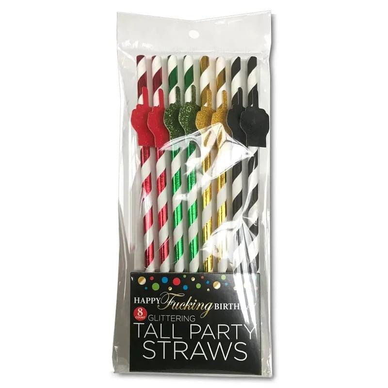 Happy Fucking Birthday Tall Party Straws - Party Straws - 8 Pack Little Genie Discreet Intimate Essentials.