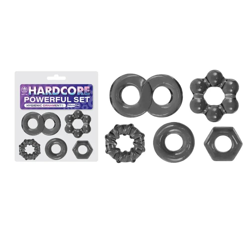 Hardcore Powerful Set Cock Rings - Set of 5 - Smoke Cock Rings - Set of 5 Excellent Power Discreet Intimate Essentials.