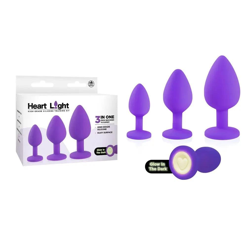 Heart Light -  -  Butt Plugs with Glow in Dark Bases - Set of 3 Sizes Excellent Power Discreet Intimate Essentials.