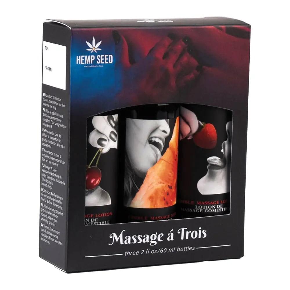 Hemp Seed Edible Massage A Trois - Edible Massage Lotion Kit - 3 Bottle Set Earthly Body Discreet Intimate Essentials.