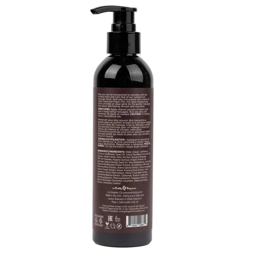 Hemp Seed Massage Lotion - Kashmir Musk (Brandy, Jasmine, Cedarwood Musk) Scented - 237 ml Bottle Earthly Body Discreet Intimate Essentials.