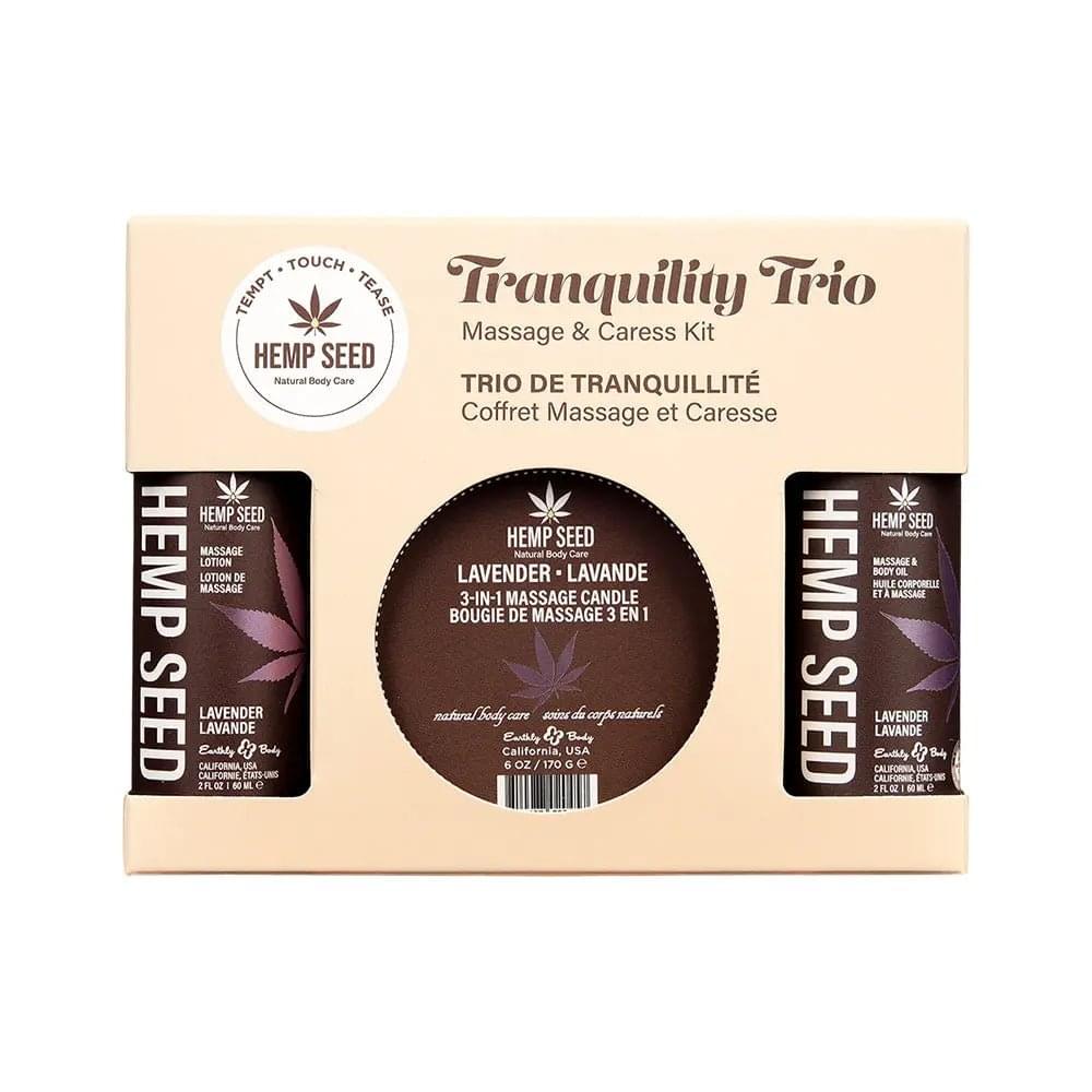 Hemp Seed Tranquility Trio - Lavender - Lavender Scented Massage & Caress Kit - 3 Piece Kit Earthly Body Discreet Intimate Essentials.