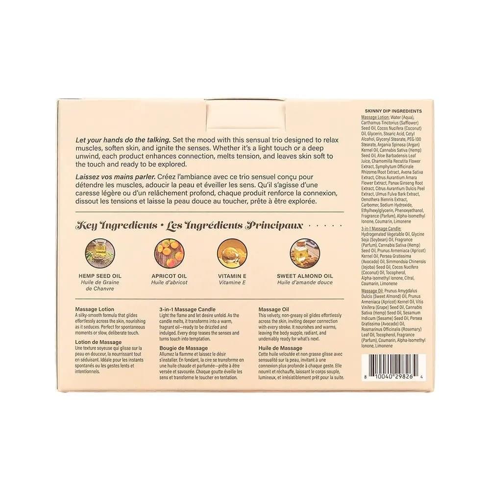 Hemp Seed Tranquility Trio - Skinny Dip - Skinny Dip Scented Massage & Caress Kit - 3 Piece Kit Earthly Body Discreet Intimate Essentials.
