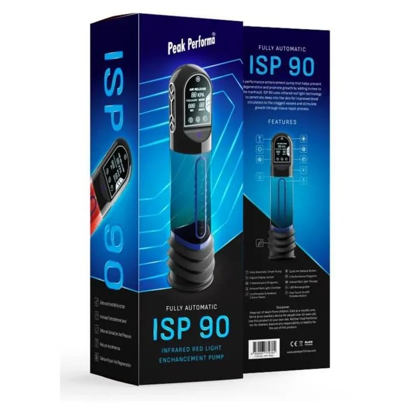 ISP90 Curve Infrared Automatic LCD Penis Pump Blue Peak Performa Discreet Intimate Essentials.