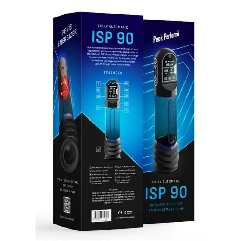 ISP90 Curve Infrared Automatic LCD Penis Pump Blue Peak Performa Discreet Intimate Essentials.