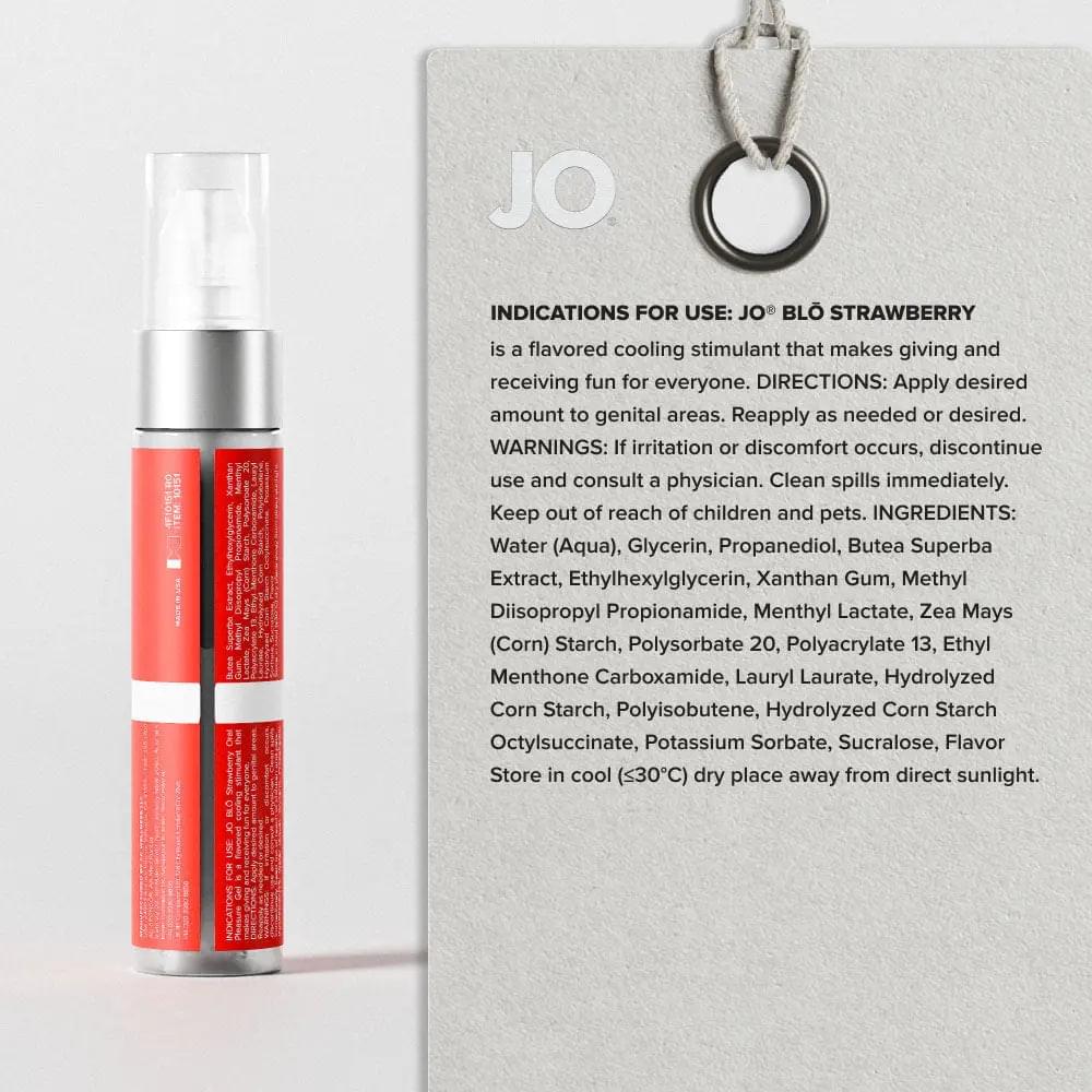 JO Blo Strawberry - Strawberry Flavoured Oral Pleasure Gel - 30 ml Bottle JO Discreet Intimate Essentials.