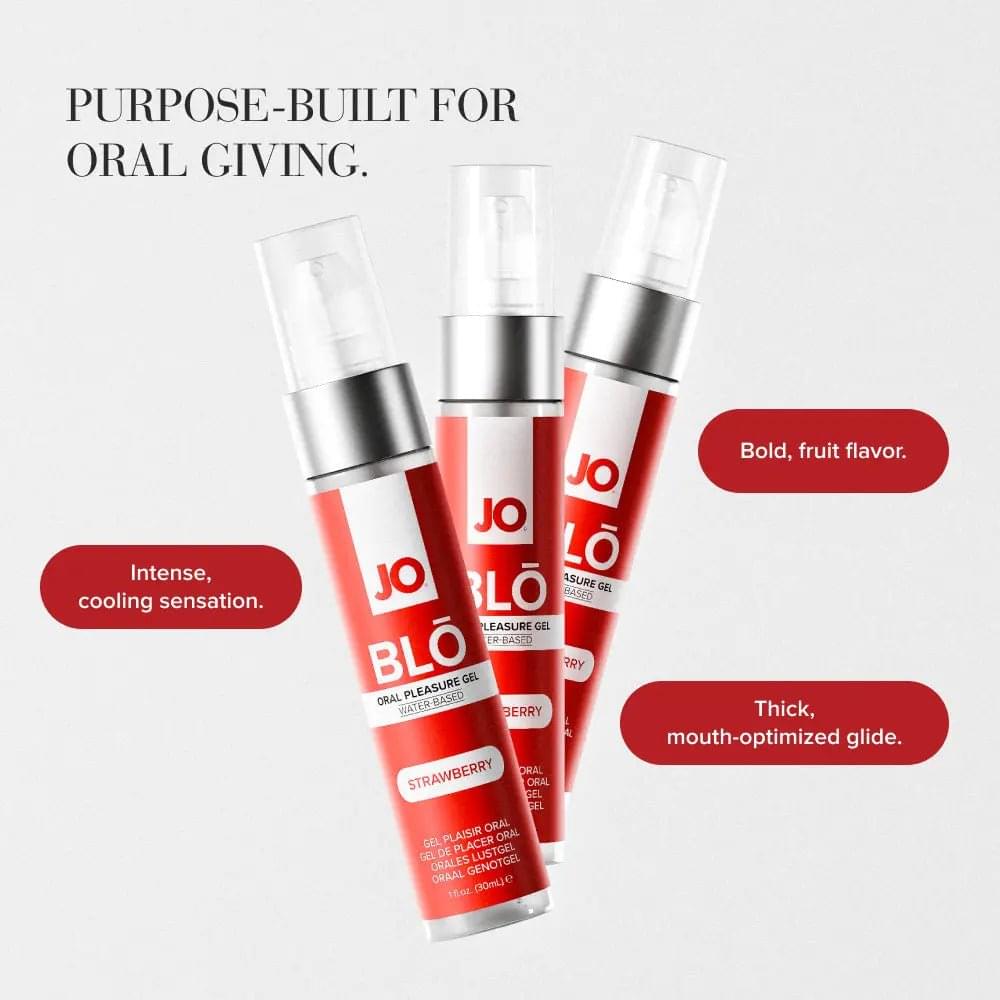 JO Blo Strawberry - Strawberry Flavoured Oral Pleasure Gel - 30 ml Bottle JO Discreet Intimate Essentials.